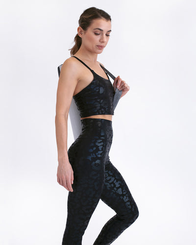 Nicola Metallic Leopard Crop-Top - Schwarz