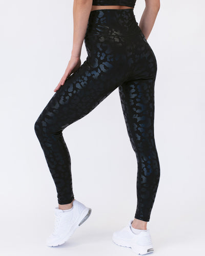 Nicola Metallic Leopard Leggings - Schwarz