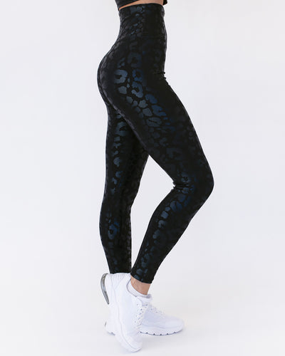 Nicola Metallic Leopard Leggings - Schwarz