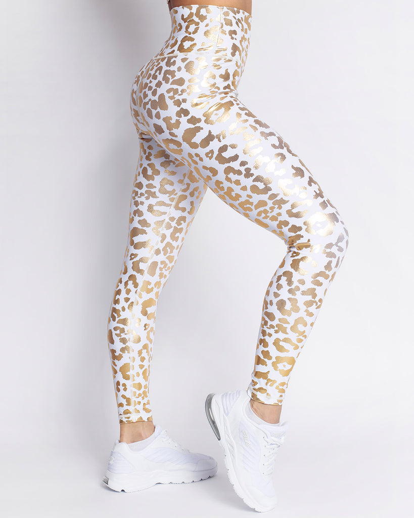 Nicola Metallic Leopard Leggings - Weiß – Arianna Aktiv
