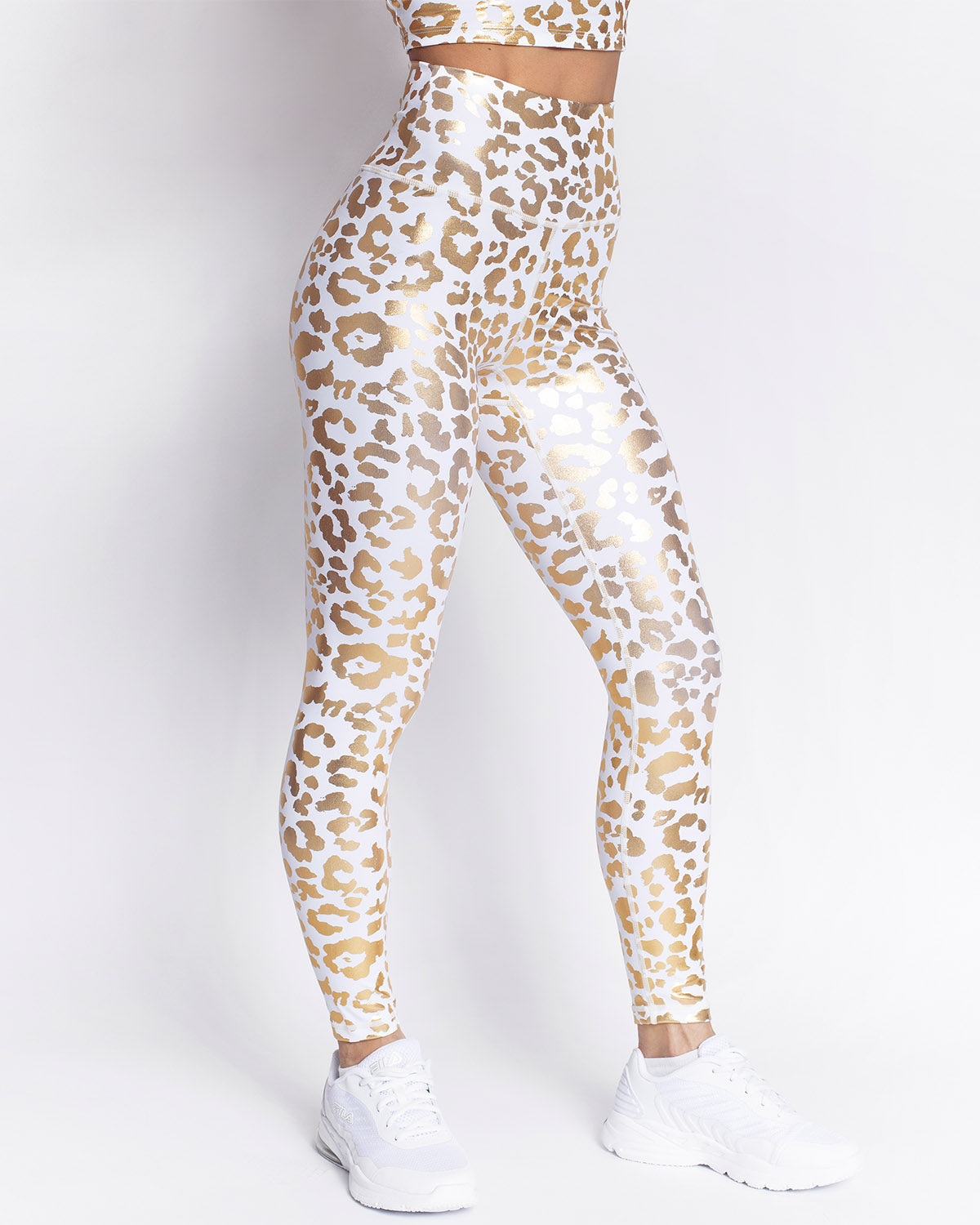 Nicola Metallic Leopard Leggings - Weiß