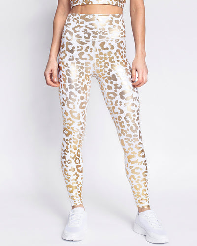 Nicola Metallic Leopard Leggings - Weiß