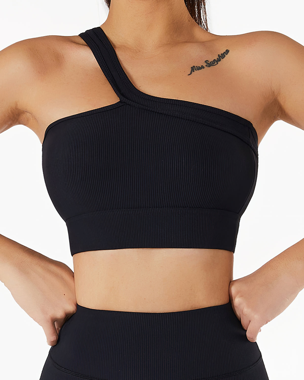 Eryn One-Shoulder Sport-BH - Schwarz