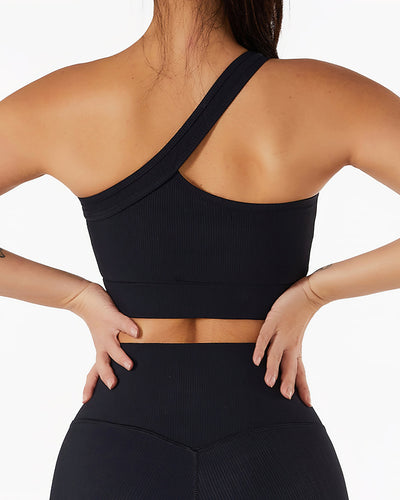 Eryn One-Shoulder Sport-BH - Schwarz