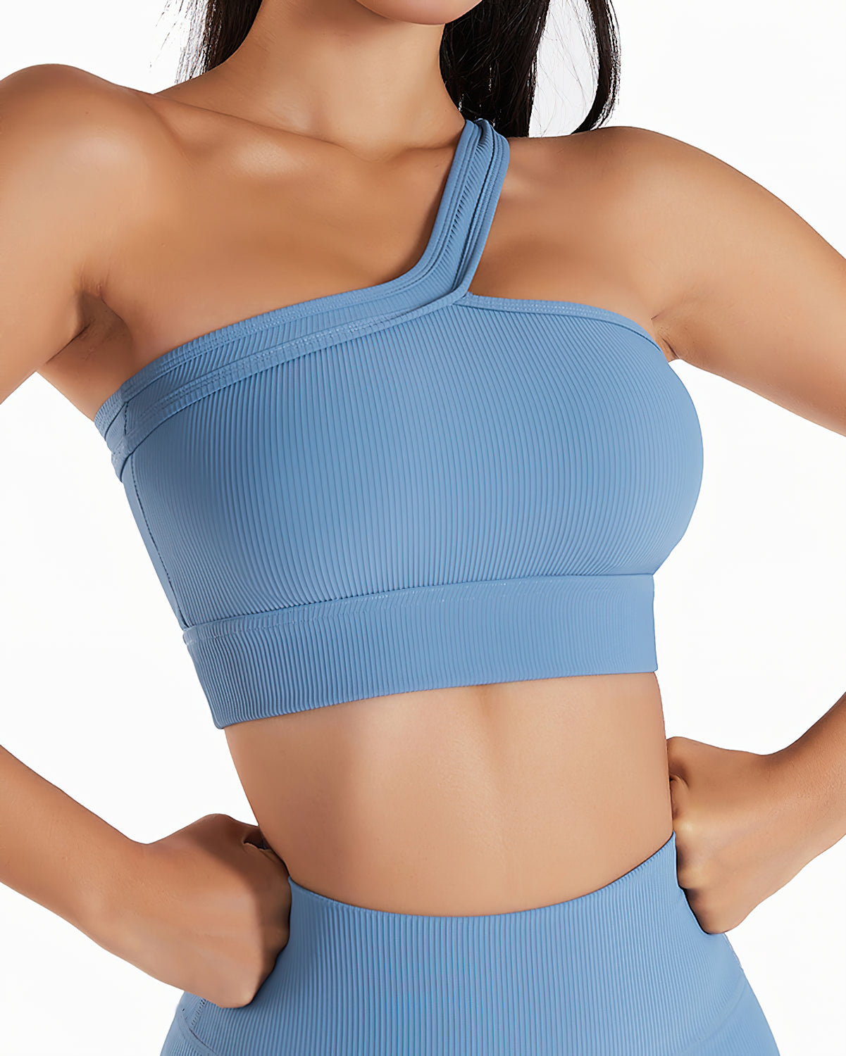 Eryn One-Shoulder Sport-BH - Himmelblau