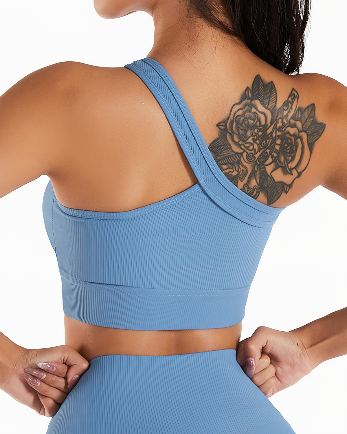 Eryn One-Shoulder Sport-BH - Himmelblau