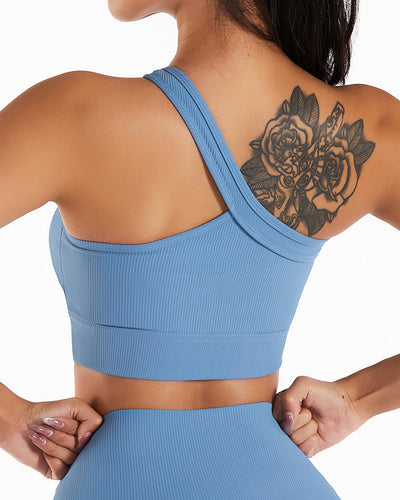Eryn One-Shoulder Sport-BH - Himmelblau