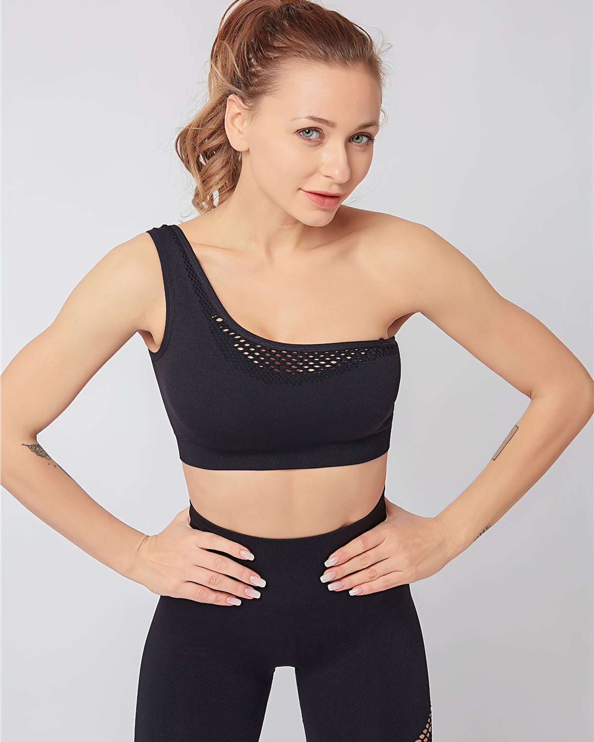 Fairen One-Shoulder Sport-BH - Schwarz
